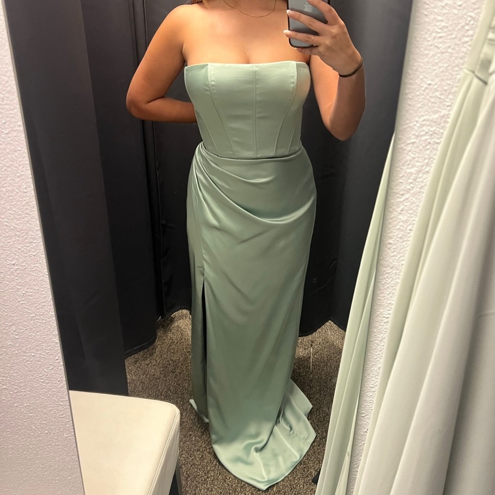 Bridesmaid Sage Green Satin Dress